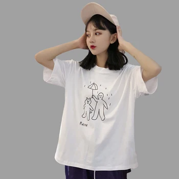 

Student's T-shirt 2018 Summer Oversized O Neck Tshirt Umbrella rainTees Casual harajuku Female Tee Young Tops Team Tees Hot