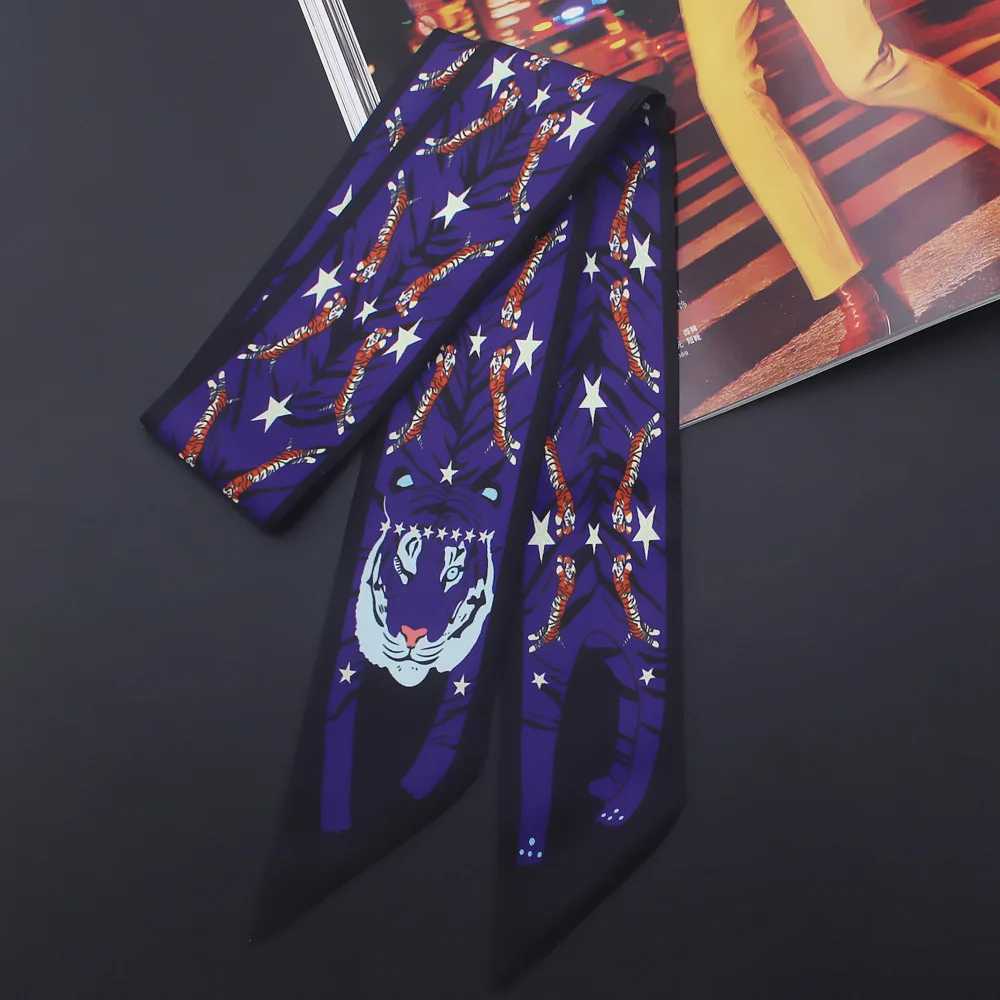 2018 New Design  Animal panda tiger dog  rabbit Silk Scarf Women Brand Scarf Handle Bag Ribbons headband Handle Bag wholesale 2