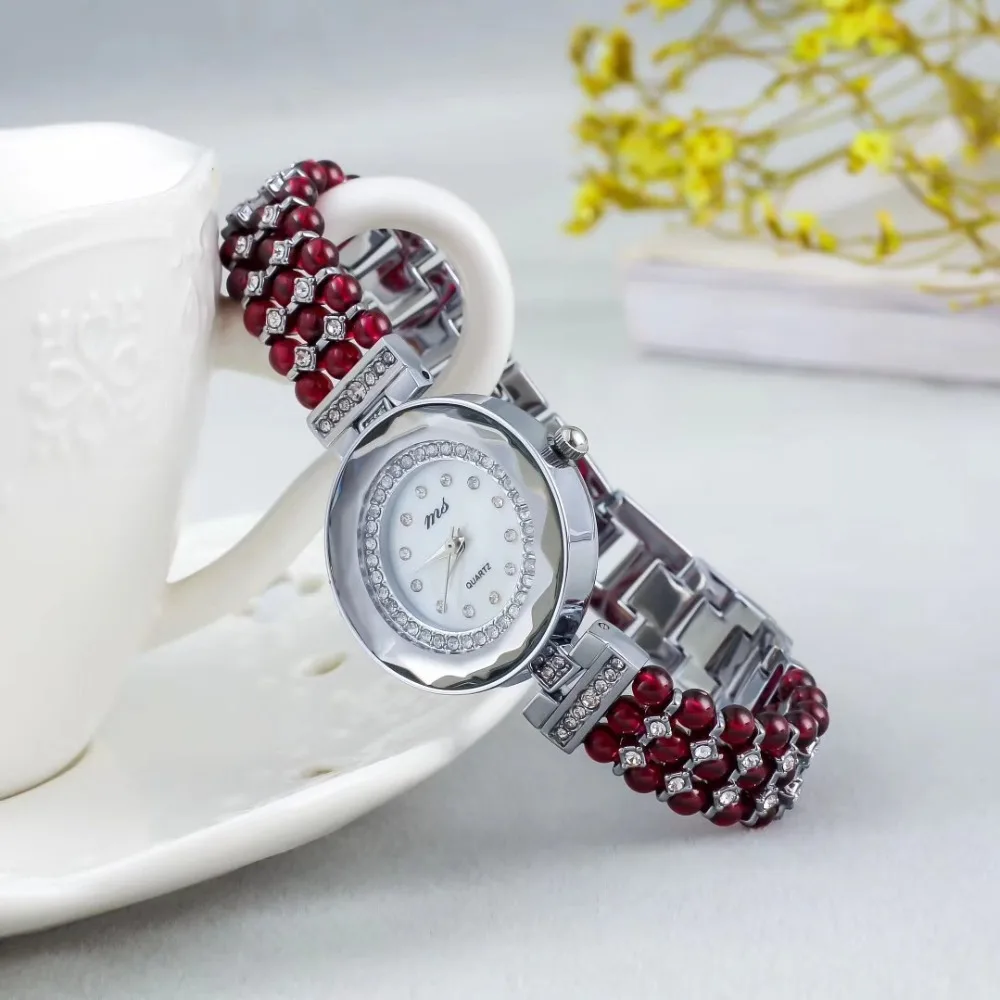 

Natural Garnet Stone Beads Bracelet & 33mm Waterproof Watch DIY Jewelry For Women For Gift For Summer Beach Wholesale !