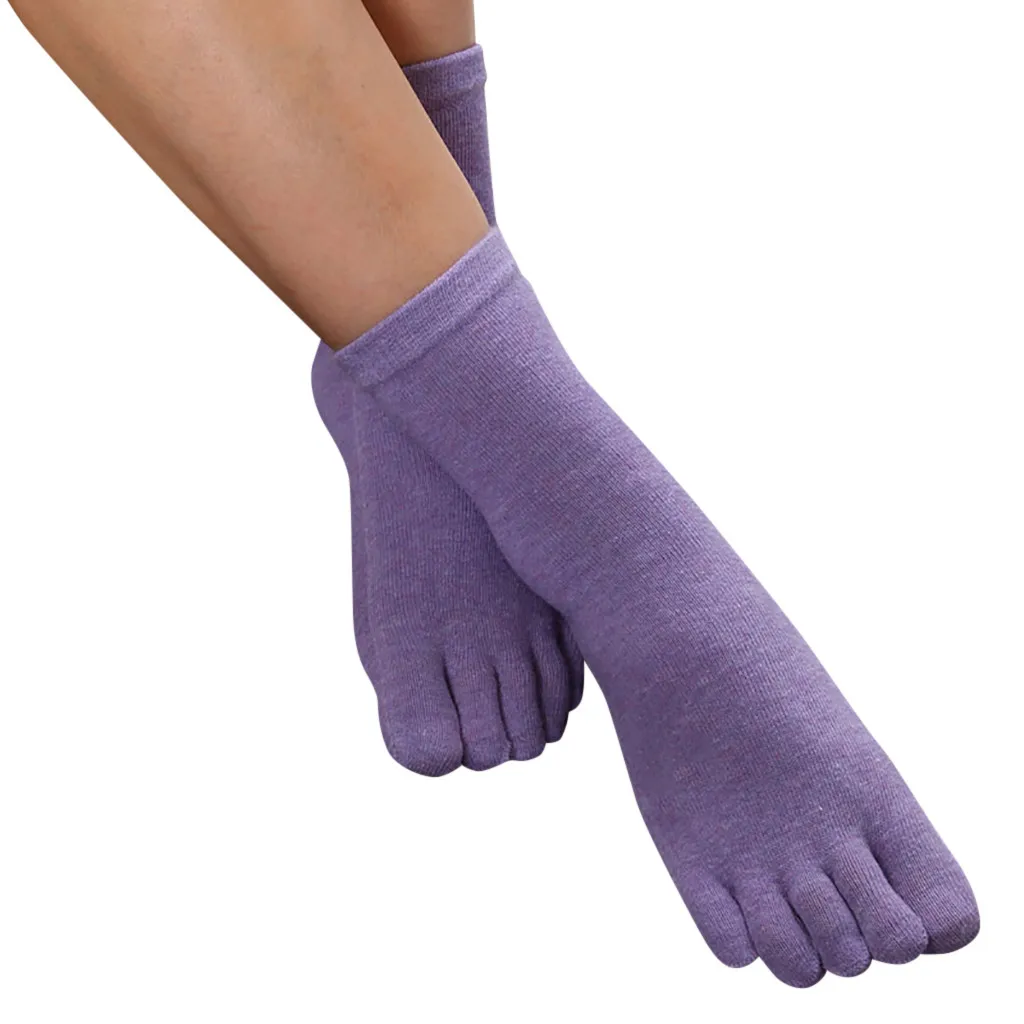 Забавные женские носки с принтом разноцветные носки с пальцами носки с пятью пальцами теплые хлопчатобумажные забавные носки женские носки - Цвет: Фиолетовый