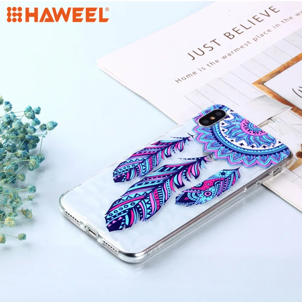 

HAWEEL Blue Feather Wind Chimes Pattern Diamond Texture Oil Embossed TPU Case for iPhone XR / XS Max / X / 8 / 7 / 7P / 8P