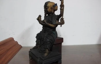 

100% Pure Bronze Copper Painted China myth Three Head Six Arm Boy Na Zha Buddha