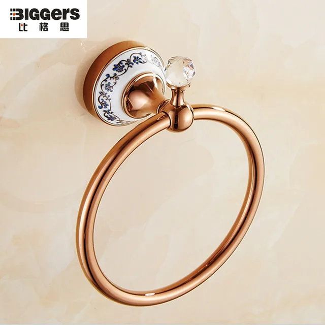 Free Shipping Europe Style Luxury Rose Gold Color Bathroom Free Shipping Europe Style Luxury Rose Gold Color Bathroom Accessories Towel Ring Holder Ceramic Crystal Ings R5004
