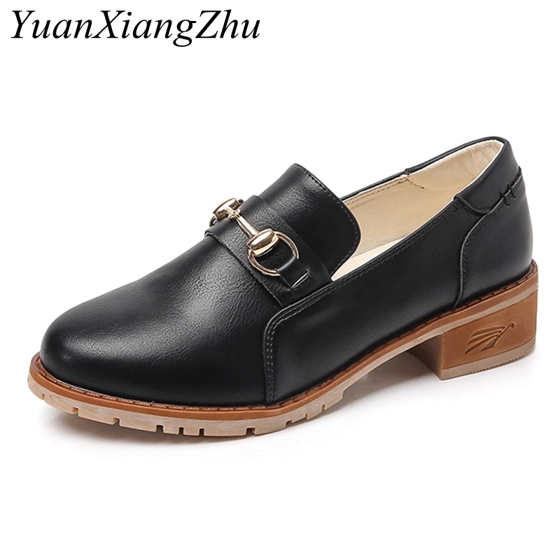 

Plus Size 34-43 Women Flat Shoes Slip-On Round Toe Oxford Shoes Woman Loafers 2018 Summer New arrival Square heel Single Shoes