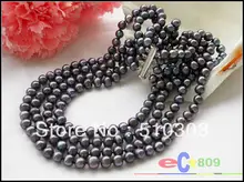 4 Strands 20″ 8 mm black round freshwater cultured pearl neckalce