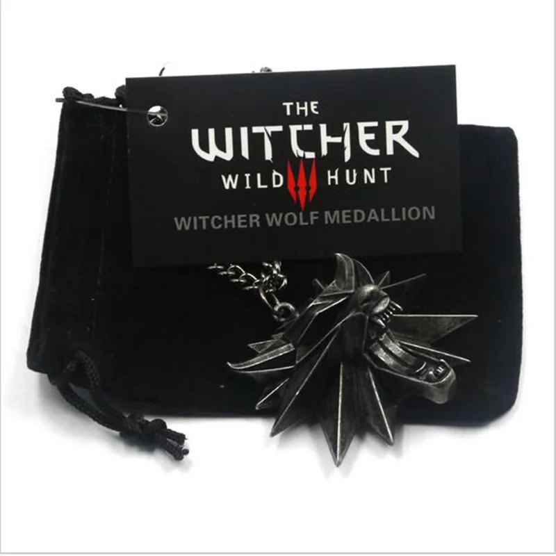 2018 Game Jewelry Witcher 3 Wild Wolf Head Necklace Men Collier Medallion Wizard Wolf Wild Hunt 3 Figure Game Valentine's Day