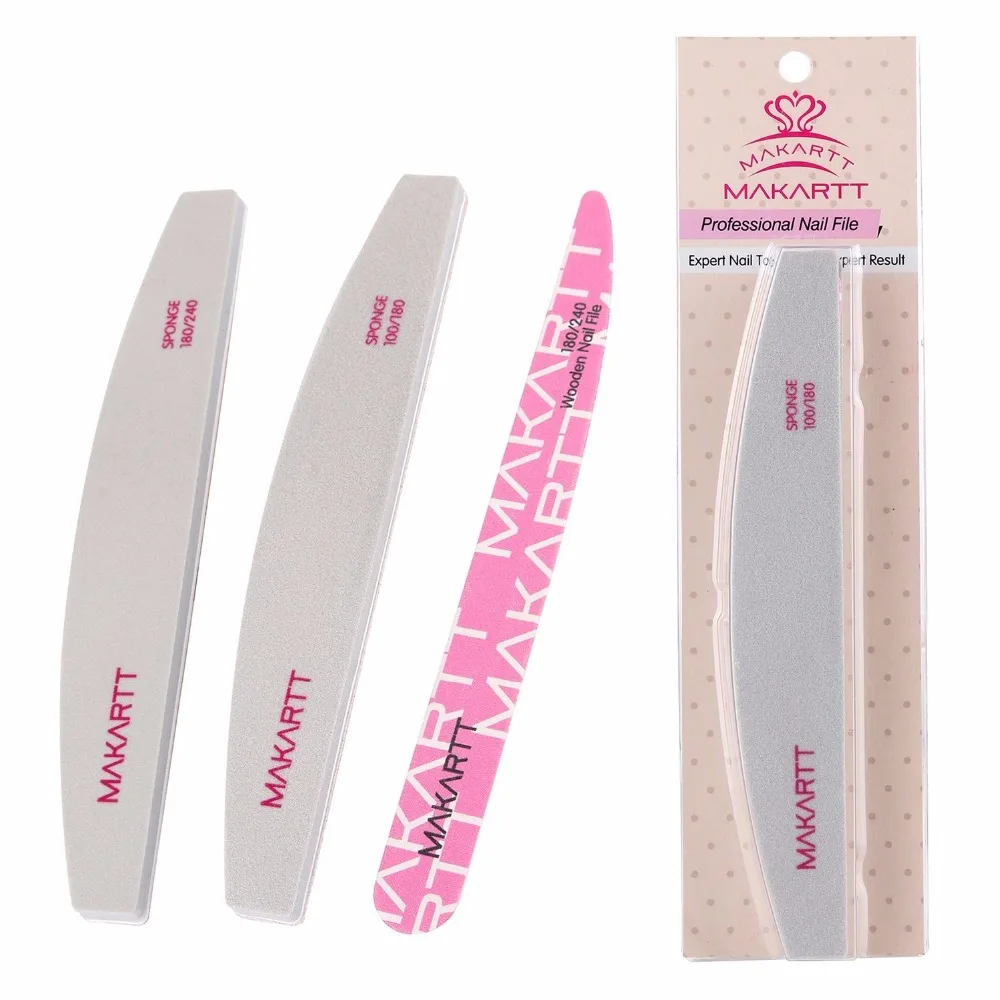 MAKARTT Professional Nail File Sponge Wooden 100/180 180/240 Grit Emery