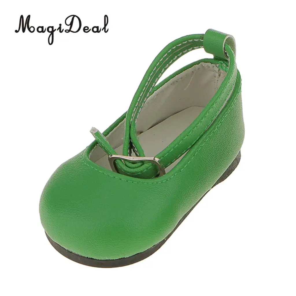 MagiDeal Cute 1Pair Patent Leather Pump Dolly Flat Ankle Strap Shoes w/ Bow for 18 Inch America Girl Doll Pretty Dress 6Colors