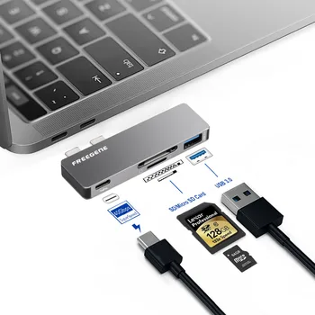 

FREEGENE USB C HUB 4 in 1 Type-c HUB With USB 3.0 / SD Micro TF Card Slot Reader / USB-C PD Power Adapter For Macbook Pro 13 15