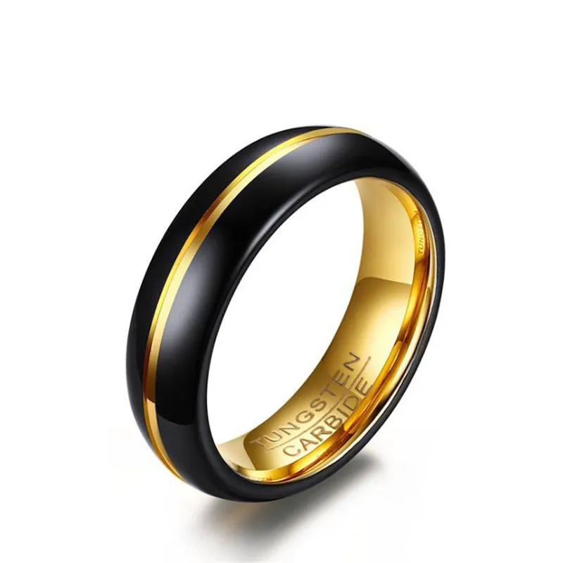 

6mm Tungsten steel black plating gold color ring for Man fashion gold color groove black ring decorations boy jewelry gift