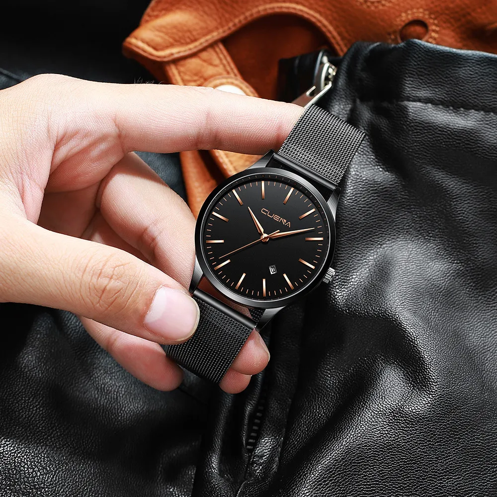CUENA мужские роскошные брендовые модные повседневные Серебристые черные военные женские часы из нержавеющей стали аналоговые спортивные кварцевые наручные часы#20