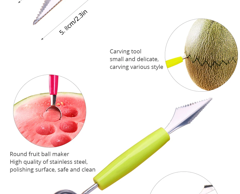 Двойные насадки, ложки для дыни, фруктовые ложки, баллеры, шприцы, инструменты для фруктов, кухонные инструменты, набор, нож для резки фруктов