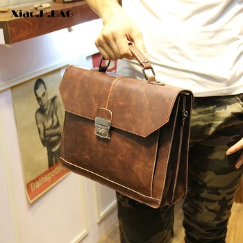 

Xiao.P Brand Men Square Vintage Briefcase Totes Casual Messenger Bag Single Shoulder Bag Brown Business Bag Multifunction
