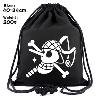

one piece black Anime Fashion Canvas Backpacks Cartoon Drawstring Backpack Casual String Bags shopping Knapsack Unisex New Gifts