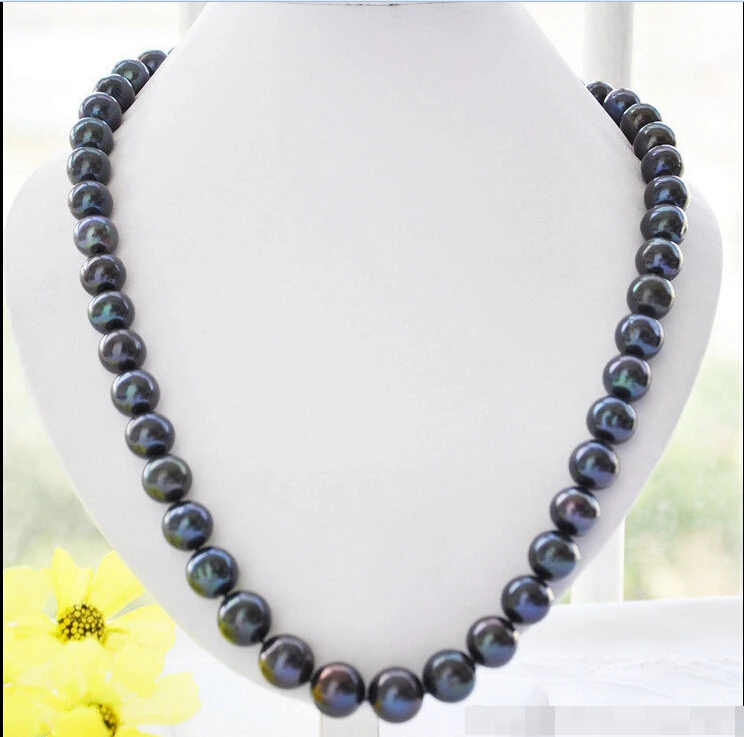 

fast Big 12mm ROUND black Freshwater cultured PEARL NECKLACE AAA