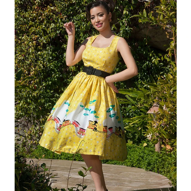 Vestido de aurora vintage de los años 50 para mujer, vestidos de talla  grande, vestido de mary Kennedy, amarillo, borde de tren, rockabilly, pinup,  40- summer - AliExpress