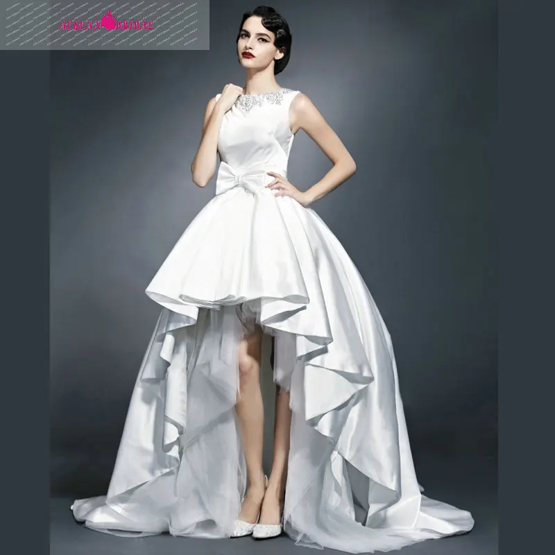 wyy10 elegante cuello alto vestido de boda trasero largo delantero