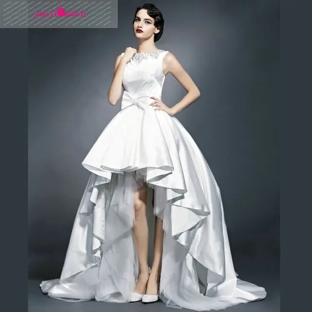 wyy10 elegante cuello alto vestido de boda trasero largo delantero