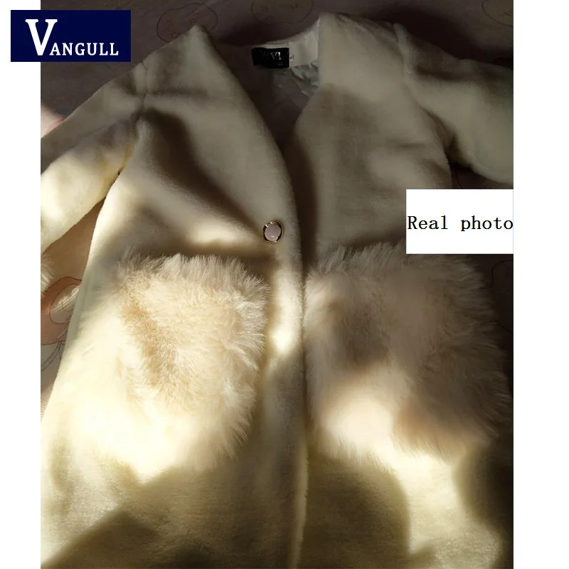Vangull розовое элегантное женское пальто из искусственного меха Осень Зима Толстая теплая мягкая флисовая куртка Верхняя одежда с карманами v-образный вырез лисий мех пальто