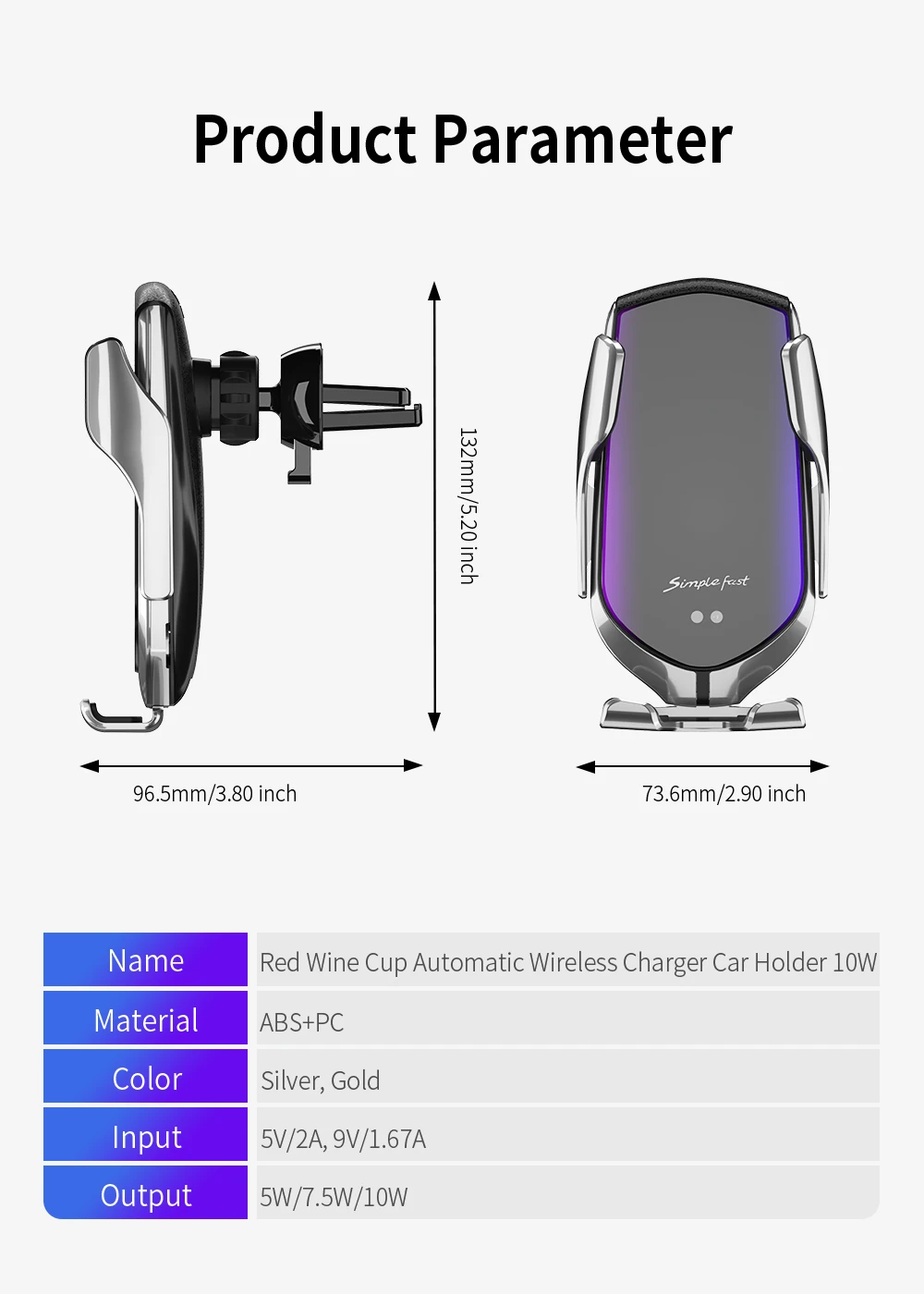 Carregador de Carro sem Fio de Fixação Brisa do Dashboard Suporte do Telefone Dcae Carga Rápida Automática qc 3.0 Mount For Iphone 11 Pro Max xr xs x 8 Samsung S10 s9 s8 Plus Nota 10 9 qi Carregamento Rápido Sensor Infravermelho Air Vent 10w 13 Telefonia e Comunicação