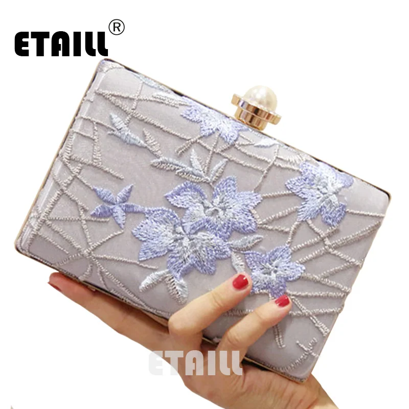 ETAILL Blue Flower Embroidered Evening Bags for Women 2017 Vintage Clutch Bags National Evening Clutch Bag Women Wedding Bags