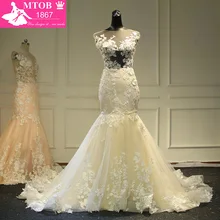 Кружевное Свадебное платье русалки цвета шампанского с открытой спиной, прозрачное, Vestidos de novia Robe De Mariage MTOB1734