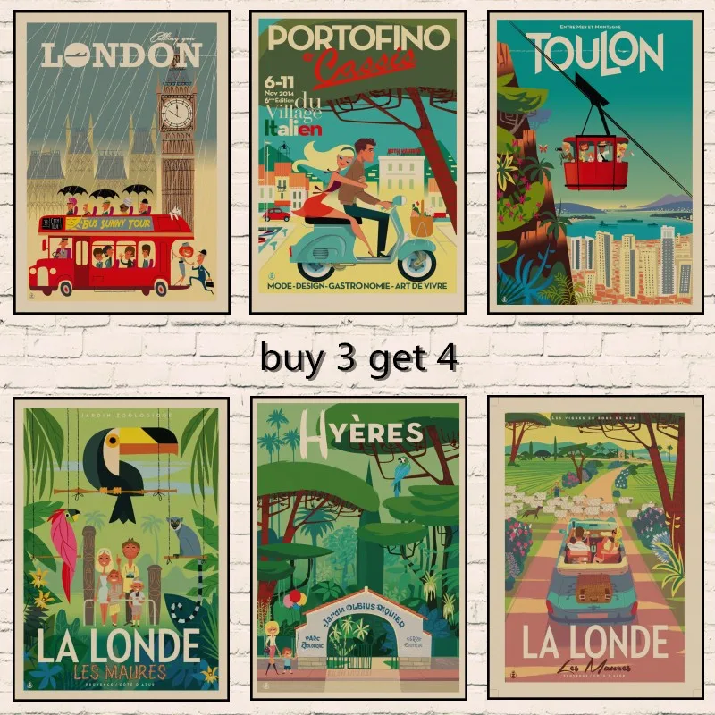 

famous scenery Retro Kraft Travel Poster Decorative Wall Sticker Home Bar Posters Decoration Kid Gift 1008