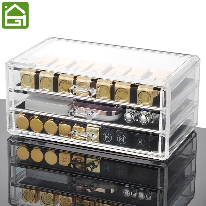 

Acrylic Makeup and Accessories Storage Drawers 3 Drawers Cosmetic Storage Display Box Large Office Organizers