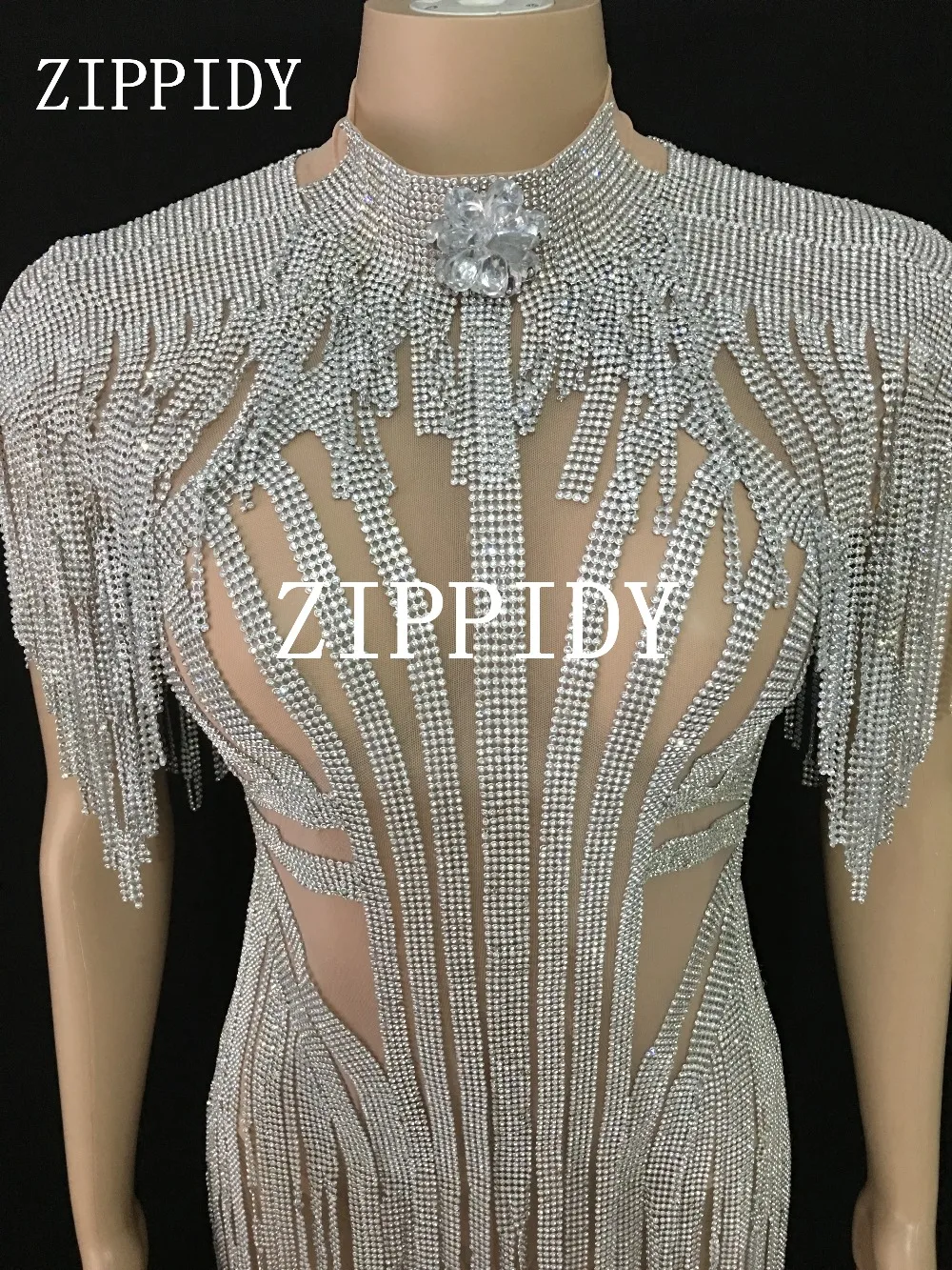 body suits for women Fashion Silver Rhinestones Fringes Bodysuit  Celebrate Costume Female Singer Bling Tassel Leotard Stage Dance Wear backless bodysuit