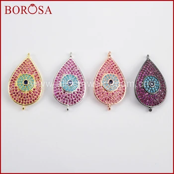 

BOROSA CZ Micro Pave Drop Connector Double Bails,Handcrafted Rainbow Cubic ZIrcon Drusy Connector for DIY Bracelet WX730