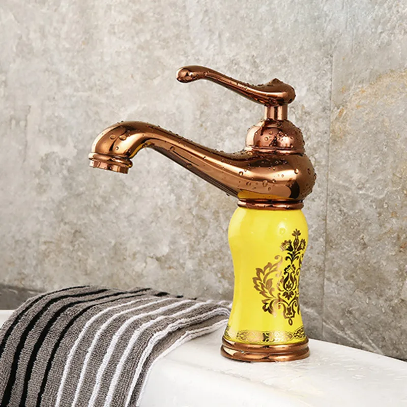 Free Shipping Ceramic Gold Basin Faucet With Solid Brass Rose