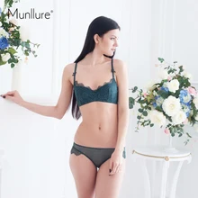 Munllure Soild Вышитые лаванды Кружева Женщины Бюстгальтер и Трусики Установить Кабриолет Ремни Белье Набор Гостиная Нижнее Белье для Девочки