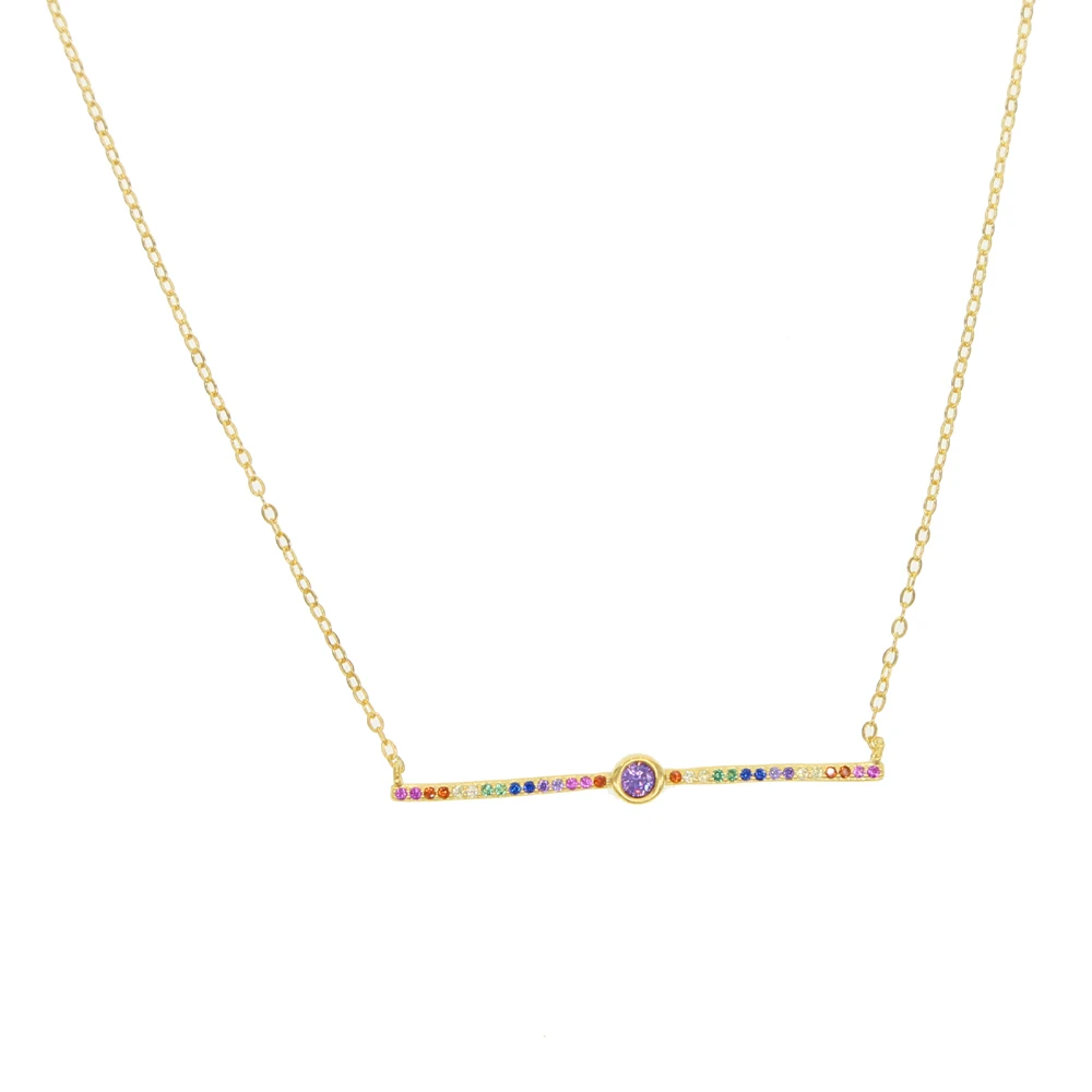Простой Радужный Бар CZ Ожерелье Золотой Цвет 925 серебро Металл Высокое качество Мода Красочный Круглый Круг CZ ювелирные изделия