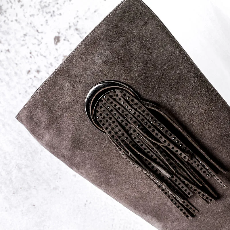 BELISS 2018 natural wool boots knee high women new fashion ladies winter boots fringe genuine leather platform  ( (8)