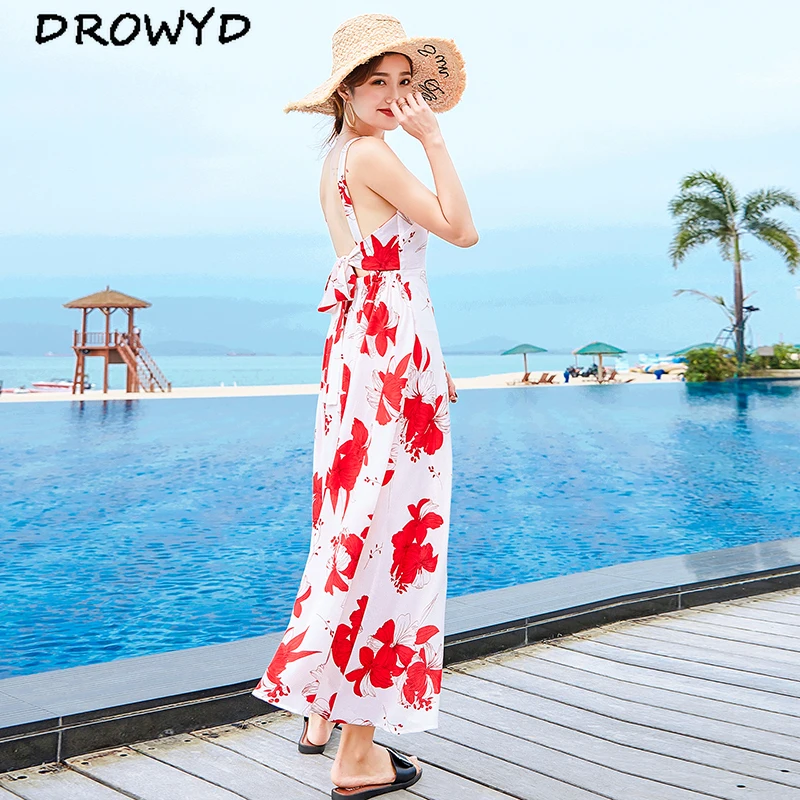 

DROWYD Summer Chiffon Backless Beach Sexy Midi Dress Women's Boho Elegant Bandage Sleeveless Holiday Club Party Dresses Vestidos