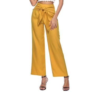 

Fashion 2018 Wide Leg Pants Women High Waist Casual Loose Palazzo Pants Bowtie Elegant Office Ladies Trousers WS9237V