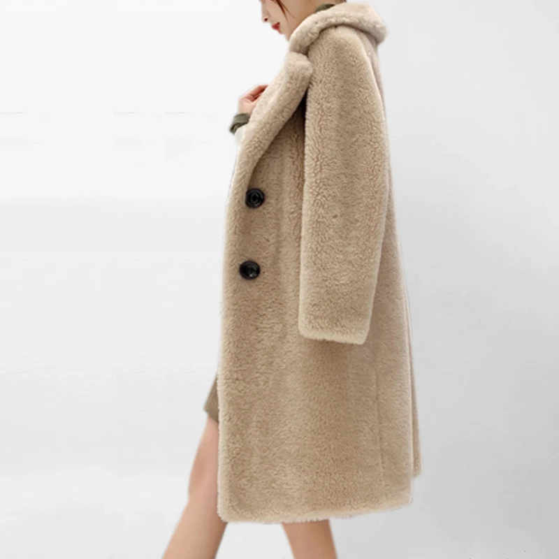 Imitation lamb fur coat in the long section sheep