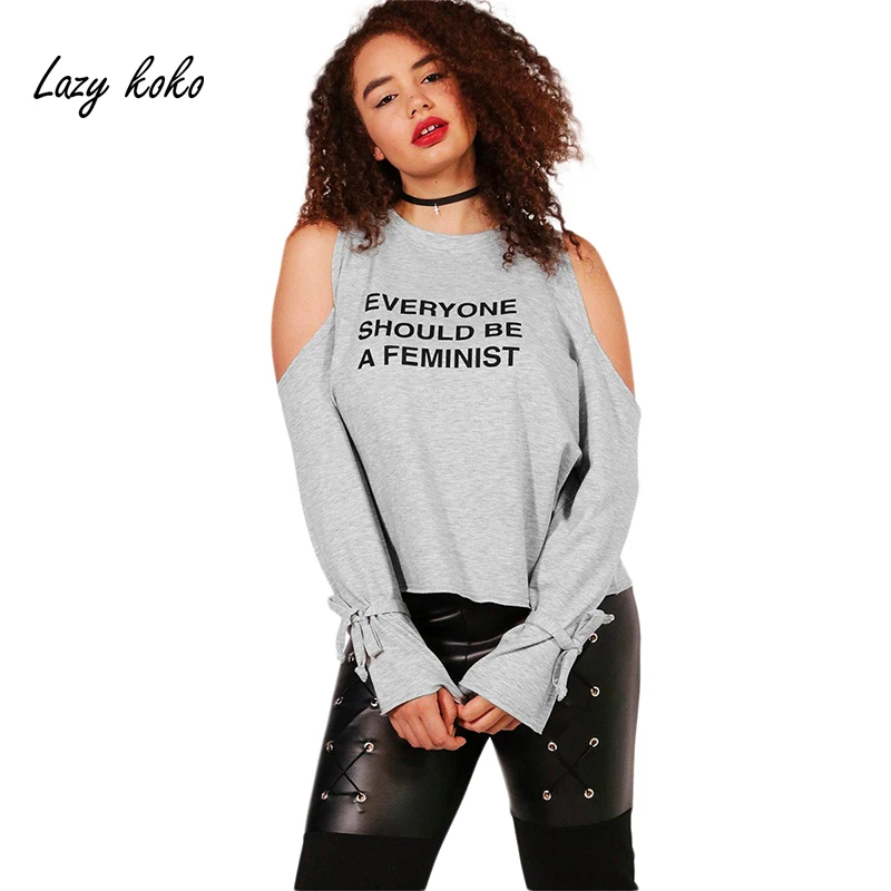 Aliexpress.com : Buy Lazy KoKo Women Plus Size Cold Shoulder Letter Print Hoodies Long Bandage 