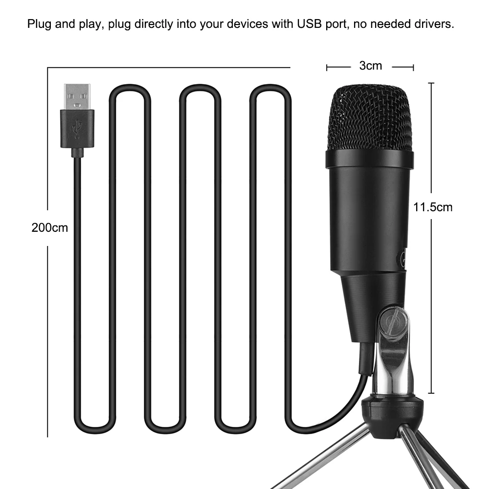 GEVO C-330, USB микрофон, конденсаторный, профессиональный, проводной, студийный, караоке, микрофон для компьютера, ПК, видео запись, Msn, с подставкой, штатив