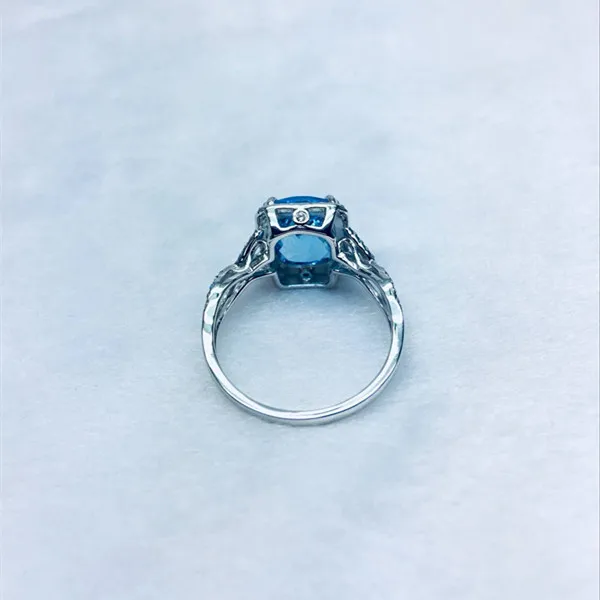 Твердого 14 К Белое золото натуральный голубой топаз diamond Обручение кольцо