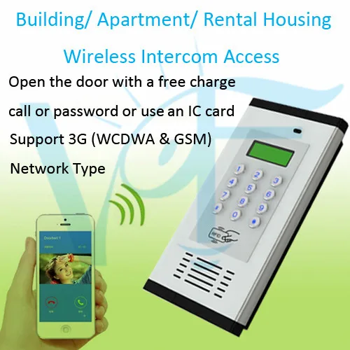 

GSM 12V Quad Band Building Apartment Intercom System Access Control fob key tags Gate Door Opener No Landline Required WIA-200C