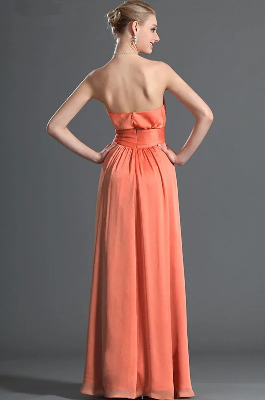 Free-Shipping-Shiny-Strapless-Slim-A-Line-Floor-length-Orange-Chiffon-Bridesmaid-Dress