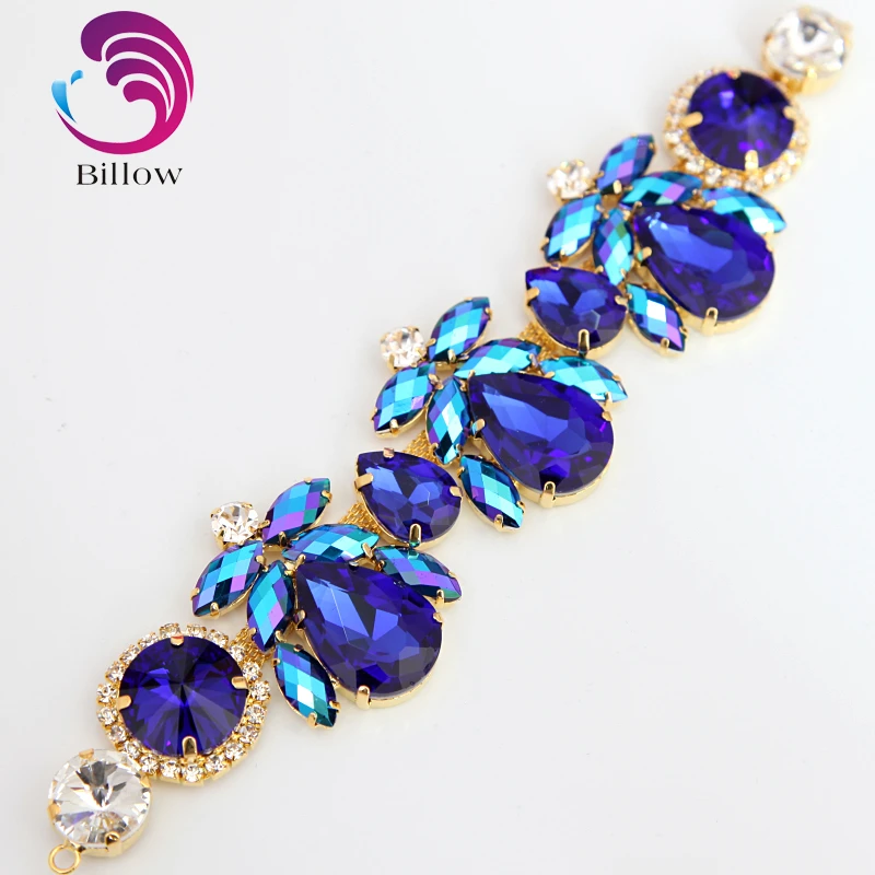 

High Quality Sapphire AB Sew On Rhinestone Applique Sewing Rhinestone Chain for Wedding Decoration B3488