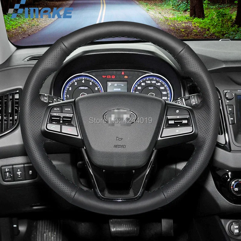 Для hyundai IX25 черная кожа DIY ручная швейная крышка рулевого колеса автомобильные аксессуары