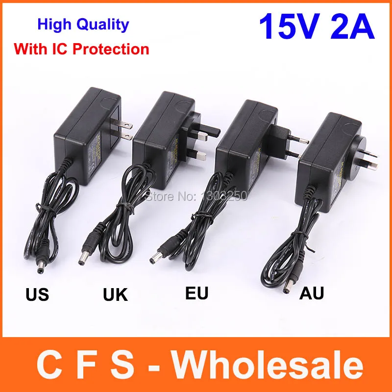 

With IC Chip High Quality AC DC 15V 2A Power Adapter Supply Charger 15V 1.2A adaptor UK UE US AU Plug 1PCS