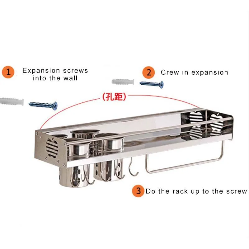 Кухонная полка из нержавеющей стали, кухонная полка, кухонная утварь, крючок для инструментов, кухонный держатель и хранение,, 50 см-60 см
