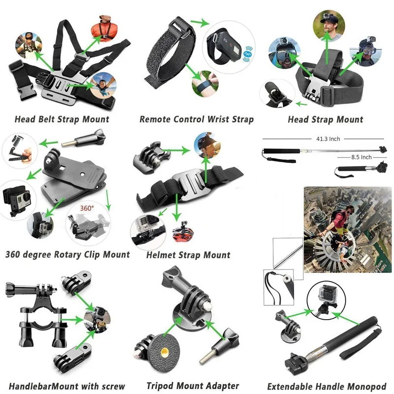 Kit de accesorios GoPro para Go Pro Hero7 6 5 correa de pecho funda de transporte flotante tornillo de agarre de mano 53 in 1 Juego para Cámara de Acción - 5