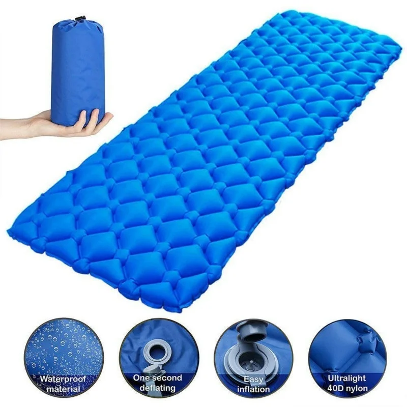 

Portable Outdoor Inflatable Sleeping Pad Camping Mat Nylon Lightweight Ultralight Compact Waterproof Air Camping Pad