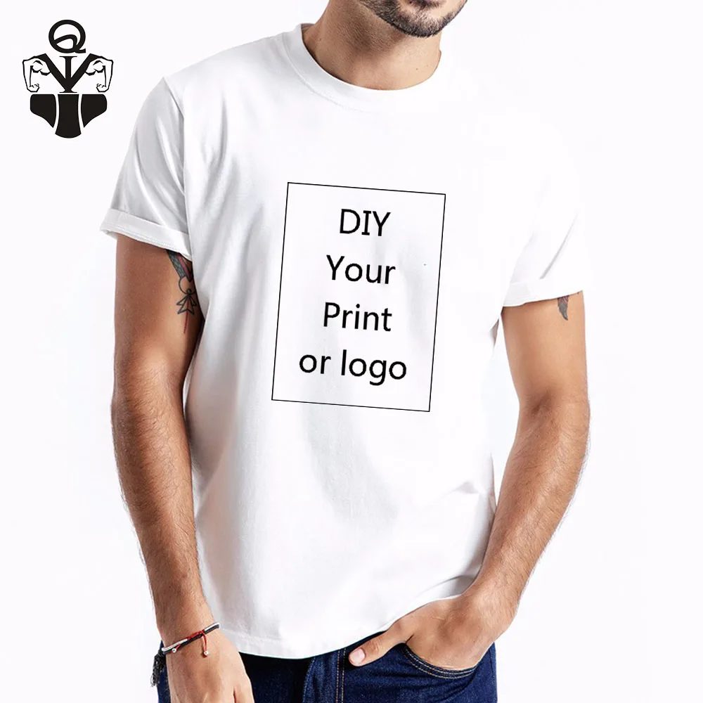 

QIM DIY Your like Photo or Logo Customized Print T-Shirt for Men Print 5 Color Top Tees T-shirt Men's Plug Size Fashion T-Shirt