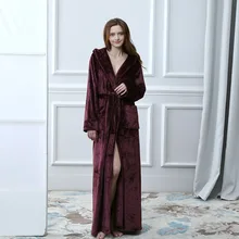 Зимний удлиненный теплый толстый Халат с капюшоном для женщин/мужчин, сексуальное кимоно с длинным рукавом, банный халат унисекс, женский халат